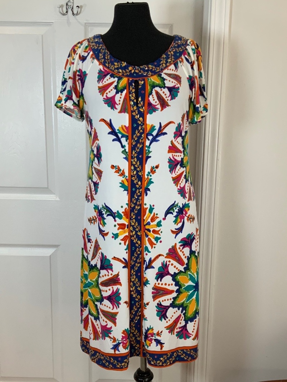 Anthropologie Eci Folk Multicolor Beaded Resort Folkloric Boho Midi Dress 10